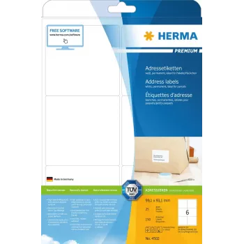 HERMA 4502 A4 adresų etiketės Premium 99,1x93,1 mm