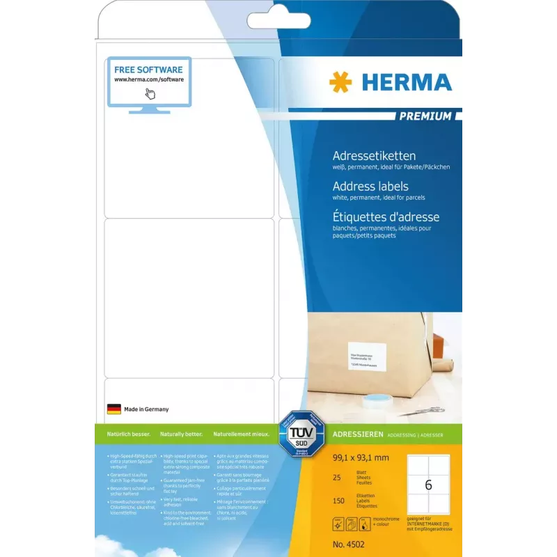HERMA 4502 A4 adresų etiketės Premium 99,1x93,1 mm