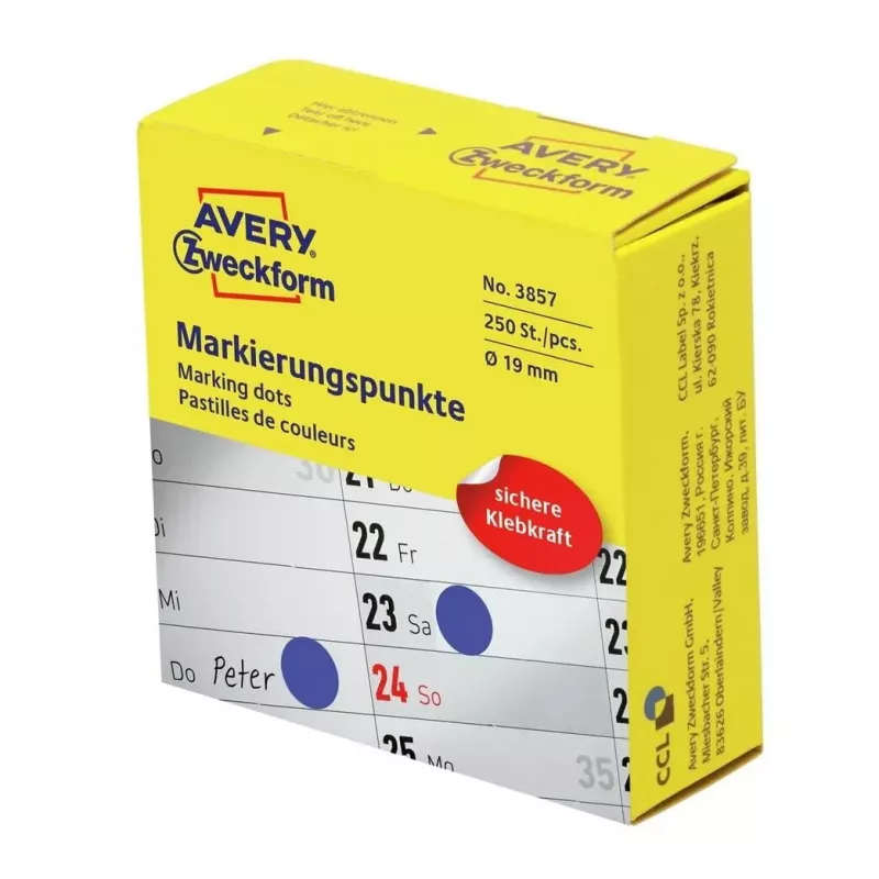 Avery 3857 lipni etiketė apvali mėlyna nuolatiniai klijai 250 vnt