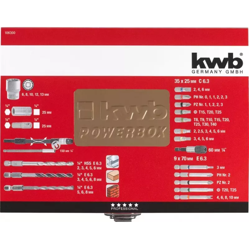 Gręžtų ir antgalių rinkinys KWB 106300 67 vnt.