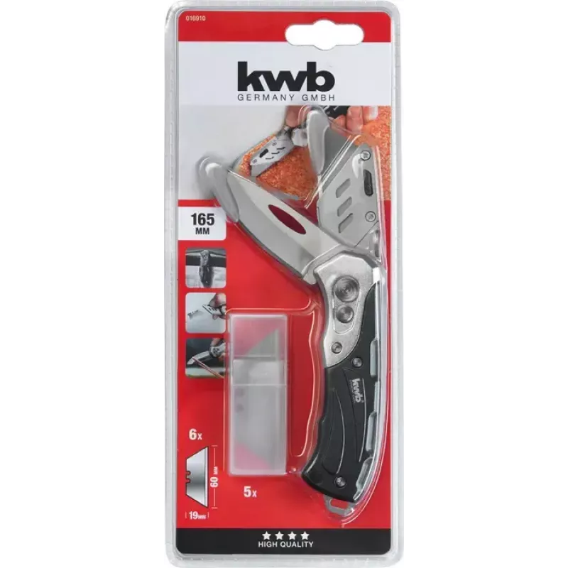 Daugiafunkcis peilis KWB 016910 su fiksuojančiu ašmeniu, juodas, Drop point
