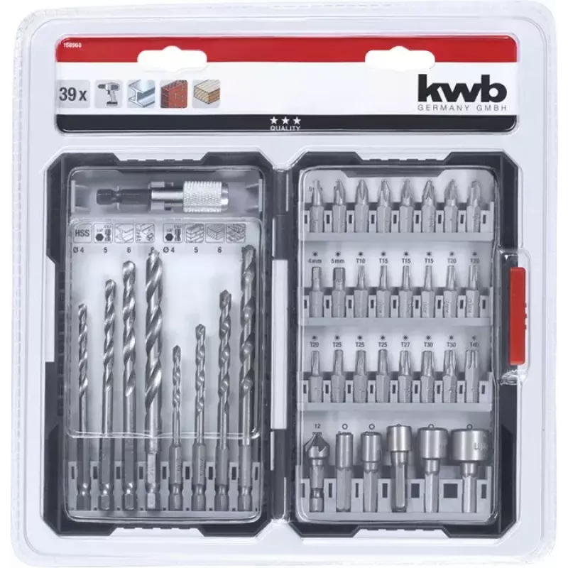 Gręžtų ir antgalių rinkinys KWB Universal 39 vnt.