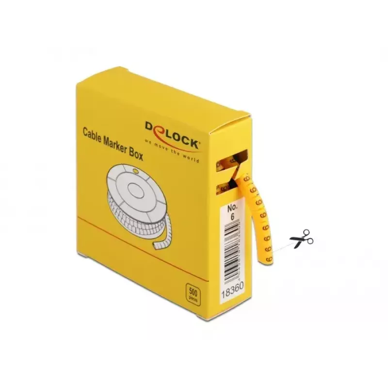Kabelių žymekliai DeLOCK Box Nr. 6 Geltoni 500 vnt.