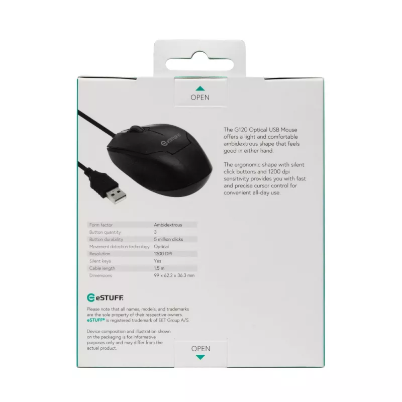 eSTUFF GLB213002 pelė Office Ambidextrous USB Type-A Optinė 1200 DPI