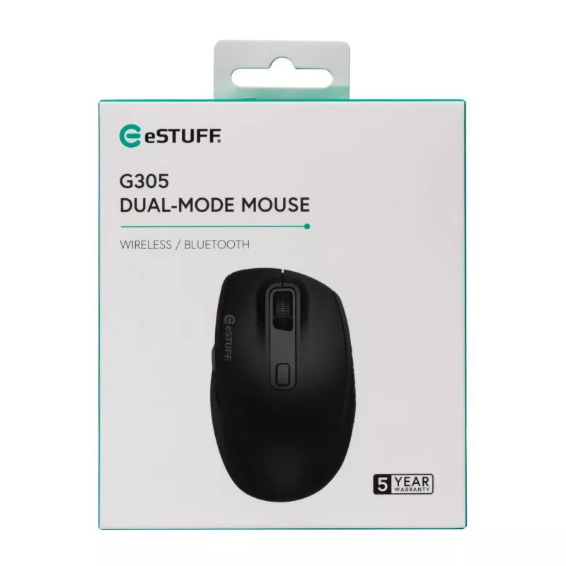 eSTUFF GLB214002 pelė biuro darbui, dešinei rankai, RF belaidė + Bluetooth, IR LED, 1800 DPI