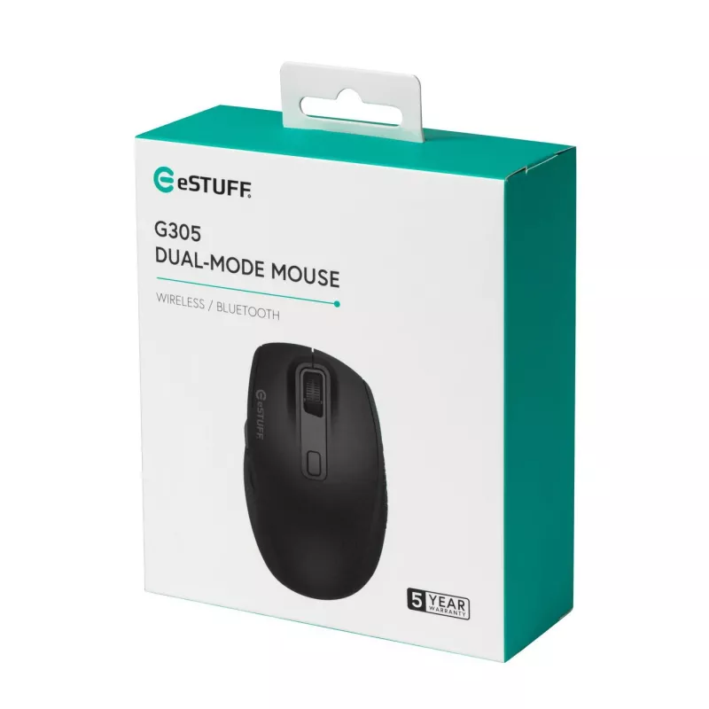 eSTUFF GLB214002 pelė biuro darbui, dešinei rankai, RF belaidė + Bluetooth, IR LED, 1800 DPI