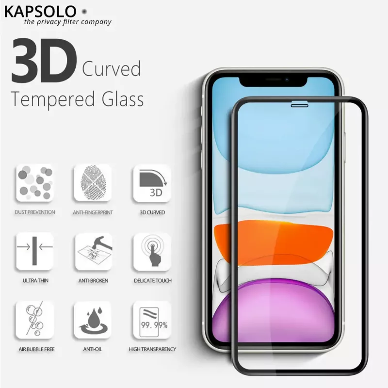 Apsauginis stiklas Kapsolo iPhone 13 / iPhone 14 Max — užapvalintas 9H, tinka iki 15,5 cm (6,1 colio)