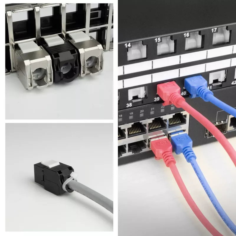ACT Keystone Jack RJ45 CAT6 neekranuotas beįrankis su užraktu, juodas