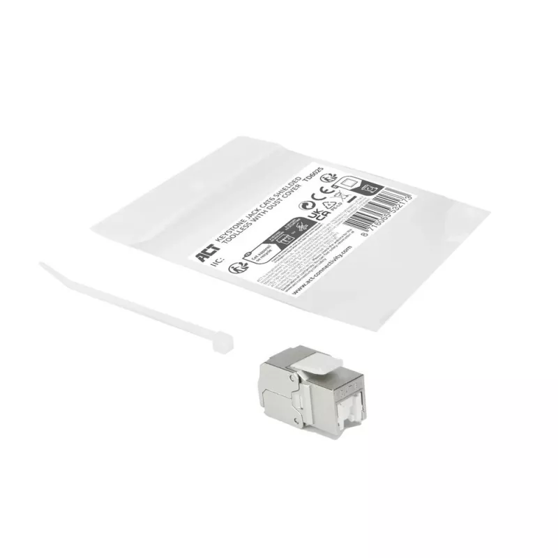 ACT Keystone Jack RJ45 CAT6 ekranuotas beįrankis su užraktu sidabrinis baltas