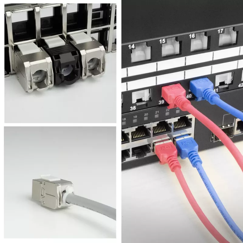ACT Keystone Jack RJ45 CAT6 ekranuotas beįrankis su užraktu sidabrinis baltas