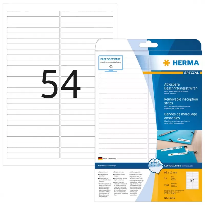 HERMA nuimamos užrašų juostelės A4 96x10 mm balta