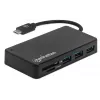 Manhattan USB-C centrinė stotelė su kortelių skaitytuvu, 3x USB-A, USB 3.2 Gen1, juoda