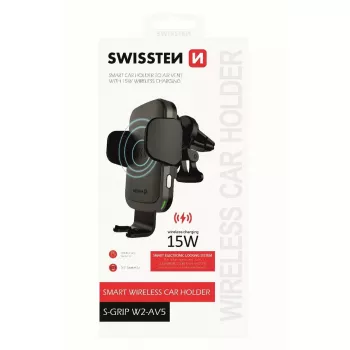 Automobilinis belaidis įkroviklis ir laikiklis SWISSTEN W2-AV5, 15W Qi įkrovimas, Micro USB laidas 1,2 m