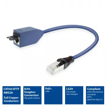 ACT Blue 7 m LSZH S/FTP CAT6A MPTL ilginimo kabelis su apsaugotais RJ45 kištukais