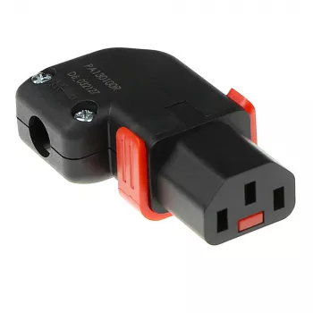 ACT C13 IEC Lock+ perjungiamas kairės ar dešinės pusės kampinis jungiamasis kištukas, juodas, PA130100RBK