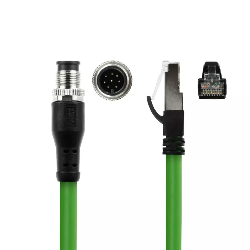 ACT Industrial 3.00 m sensorinis kabelis M12A 8 kontaktų kištukas į RJ45 kištuką, Ultraflex SF/UTP TPE, ekranuotas