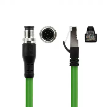 ACT Industrial jutiklio kabelis 5,00 m M12A 8 kontaktų vyriškas į RJ45 vyrišką, Ultraflex SF/UTP TPE, ekranuotas