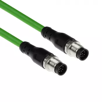 ACT Industrial 7.50 m jutiklio kabelis M12A 8 kontaktų vyras į M12A 8 kontaktų vyrą, Ultraflex TPE, ekranuotas