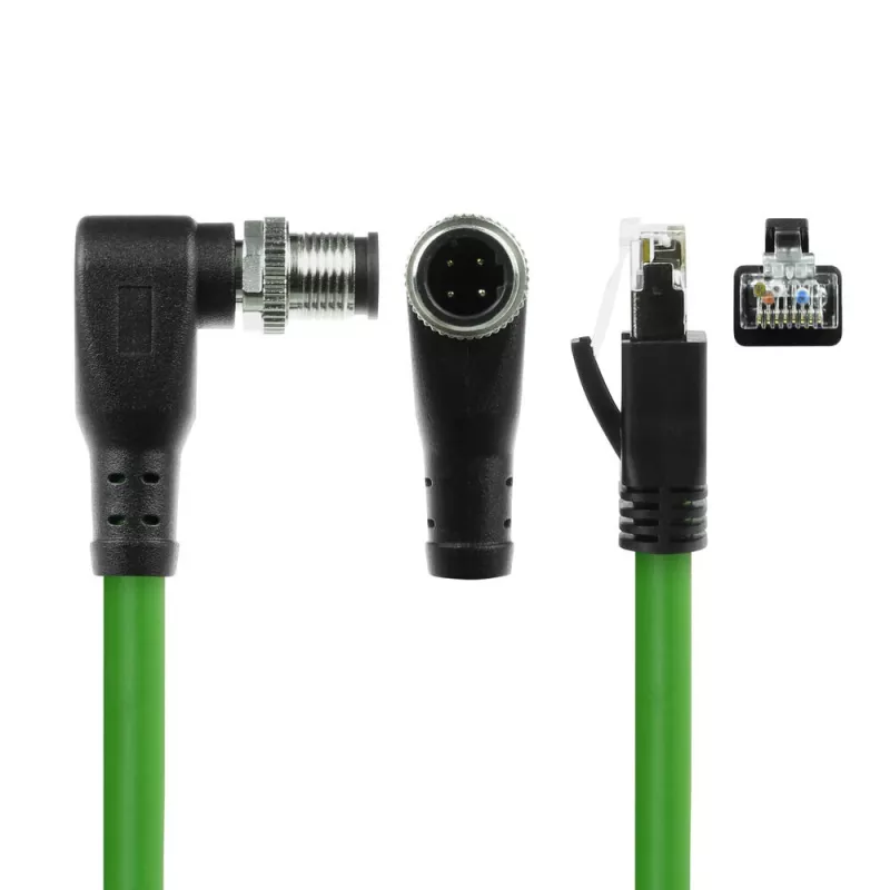 ACT Industrial 1,50 m sensorinis kabelis M12D 4 kontaktų vyriškas stačiu kampu į RJ45 vyrišką, Superflex Xtreme TPE, ekranuotas