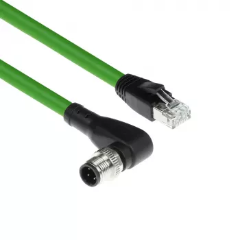 ACT Industrial jutiklio kabelis 3 m M12D 4 kontaktų vyriškas kampuotas į RJ45 vyr., Superflex Xtreme TPE, ekranuotas