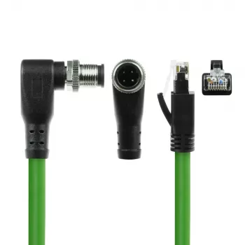 ACT Industrial jutiklio kabelis 3 m M12D 4 kontaktų vyriškas kampuotas į RJ45 vyr., Superflex Xtreme TPE, ekranuotas