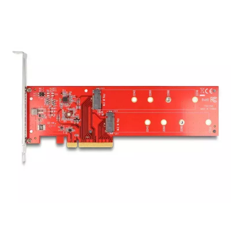 DeLOCK PCI Express x8 kortelė su 2 vidiniais NVMe M.2 Key M lizdais 110 mm, bifurkacija, Low Profile