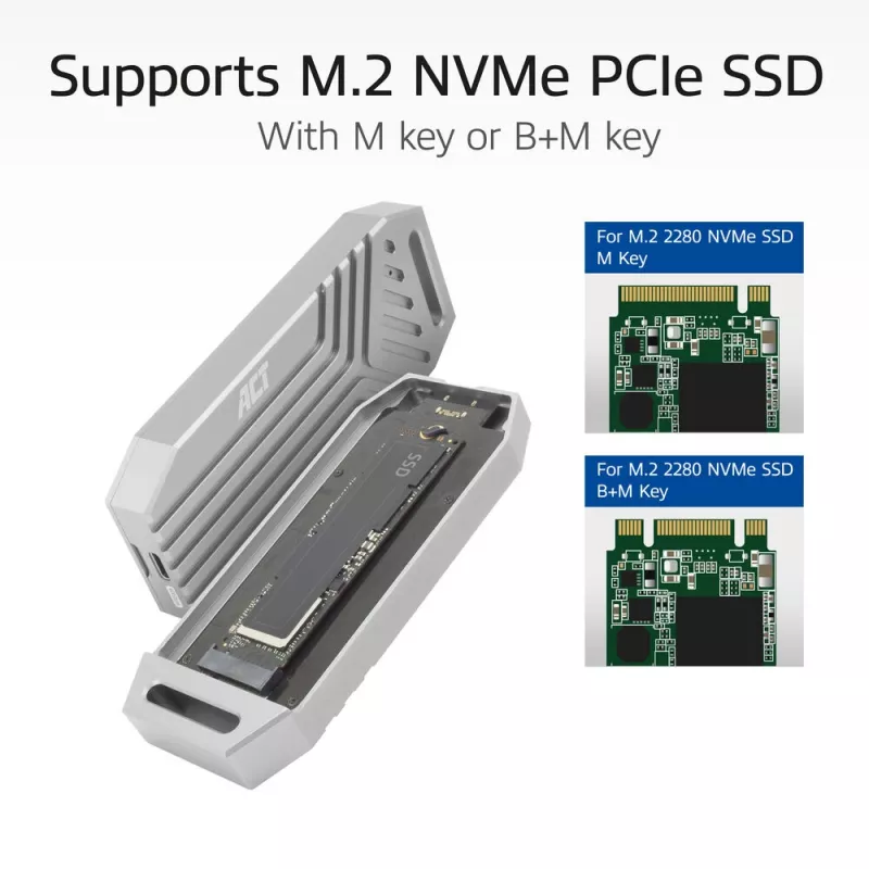 ACT USB 40Gbps M.2 2280 NVMe / PCIe SSD korpusas, be įrankių