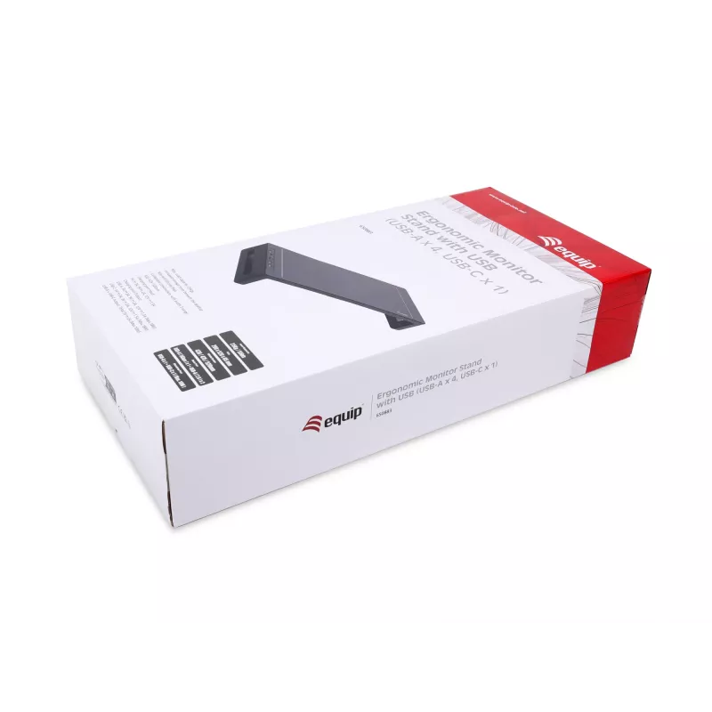 Monitorio stovas EQUIP Ergonominis monitoriaus stovas su USB (USB-A x4, USB-C x1), pastatomas ant stalo, 25 kg, juodas