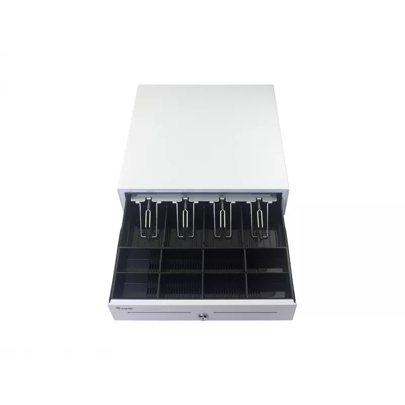 Kasos stalčius EQUIP 351011, rankinis/automatinis, 4 kupiūrų / 8 monetų skyriai, metalinis, baltas, 420×405×110 mm