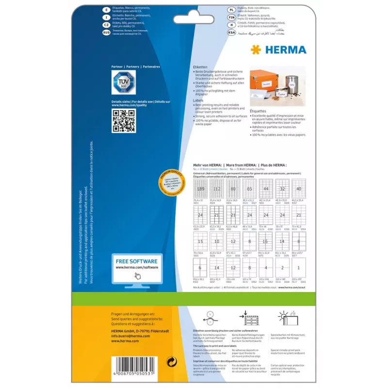 Lipnūs etikečių lapai HERMA Premium A4 66x33,8 mm