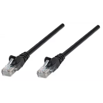 Intellinet tinklo jungiamasis kabelis Cat5e, 0,25 m, juodas, CCA, U/UTP, PVC, RJ45, auksuoti kontaktai, apsaugotas nuo užkliuvimo, su gaubtu, viso gyvenimo garantija