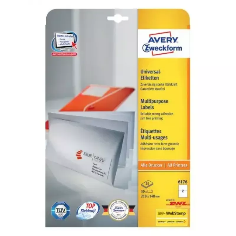 Lipnių etikečių lapai Avery Zweckform 6176 – 210 × 148 mm, 50 lapų