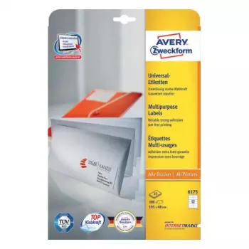 Lipnūs stačiakampiai etiketės Avery Zweckform 6175 — baltos, nuolatinis lipnus sluoksnis, 300 vnt.