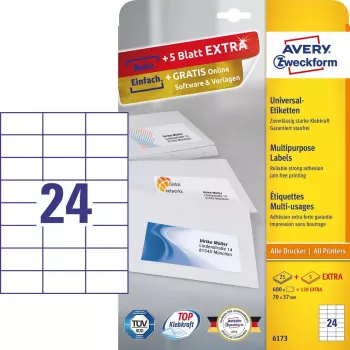 Lipnios etiketės Avery Zweckform 6173 stačiakampės baltos nuolatinio lipnumo – 720 vnt.