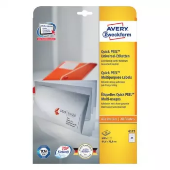 Lipnios etiketės Avery Zweckform 6172 – stačiakampės, nuolatinis klijavimas, baltos, 600 vnt.