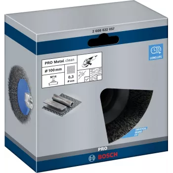 Bosch Clean for Metal Tapered šepetys iš gofruotos vielos, 100 mm