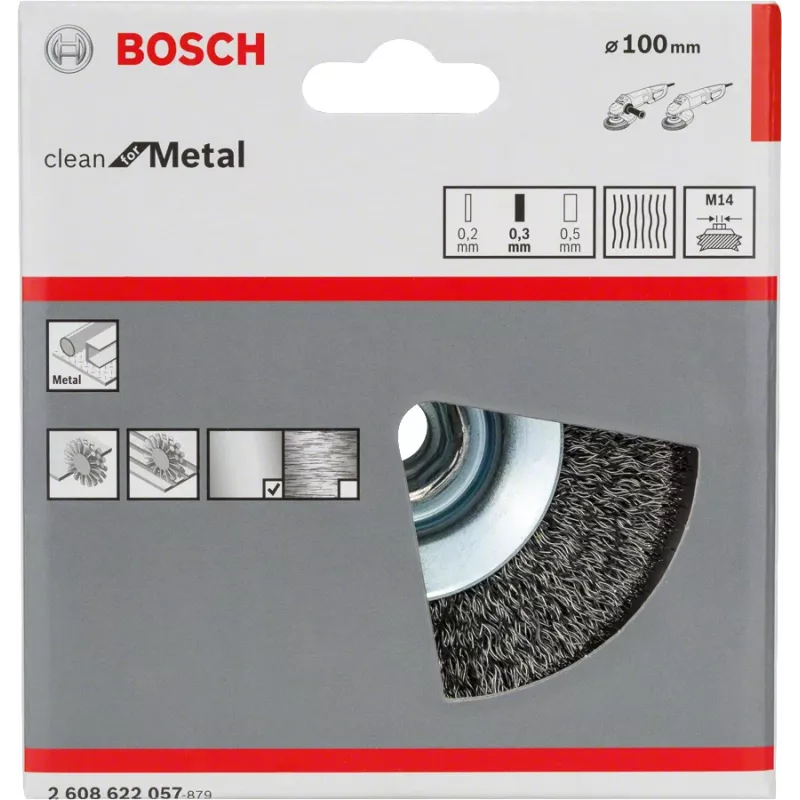 Bosch Clean for Metal Tapered šepetys iš gofruotos vielos, 100 mm