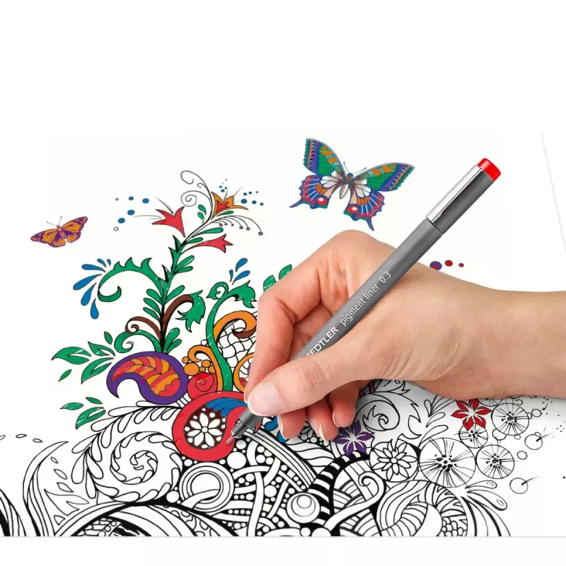 Finelinerių rinkinys Staedtler Pigment Liner 30803-SSB6 – mėlyna, ruda, žalia, oranžinė, raudona, violetinė