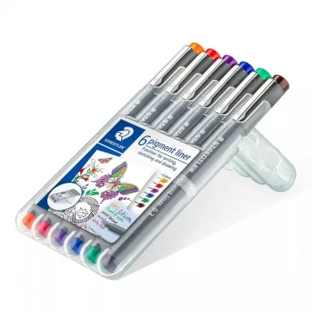 Finelinerių rinkinys Staedtler Pigment Liner 30803-SSB6 – mėlyna, ruda, žalia, oranžinė, raudona, violetinė
