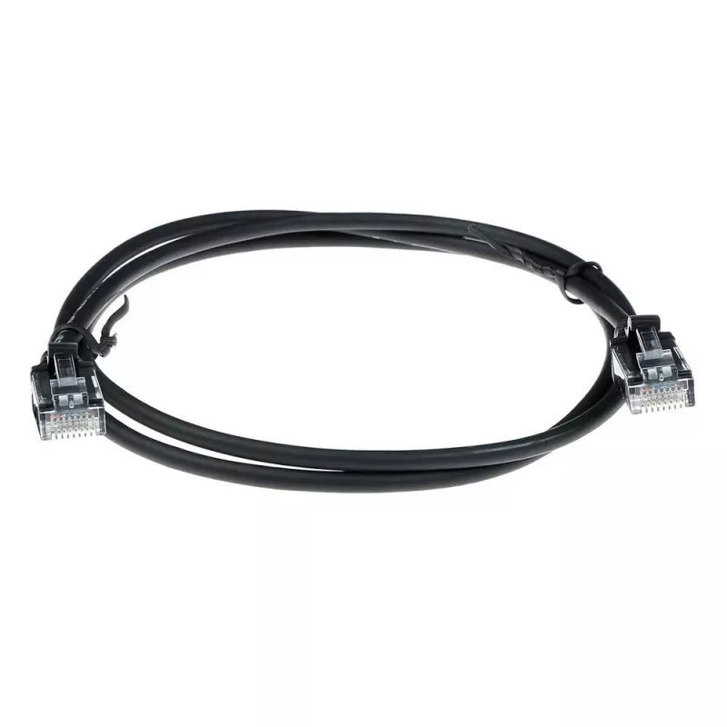 ACT Black 7 metrų LSZH U/UTP CAT6 plonas jungiamasis laidas su apsaugotais RJ45 kištukais