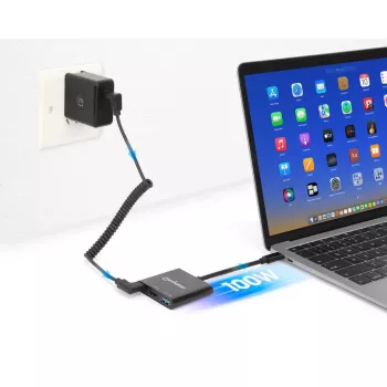 Manhattan USB-C 3-in-1 Dock/Hub, HDMI, USB-A, USB-C su Power Delivery 100W, 10 cm kabelis, juoda