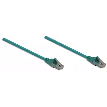 Intellinet tinklo kabelis, Cat6, 10 m, žalias, CCA, U/UTP, PVC, RJ45, auksuoti kontaktai, su apsauga nuo užkabinimo, su gaubtuku, garantija visam laikui