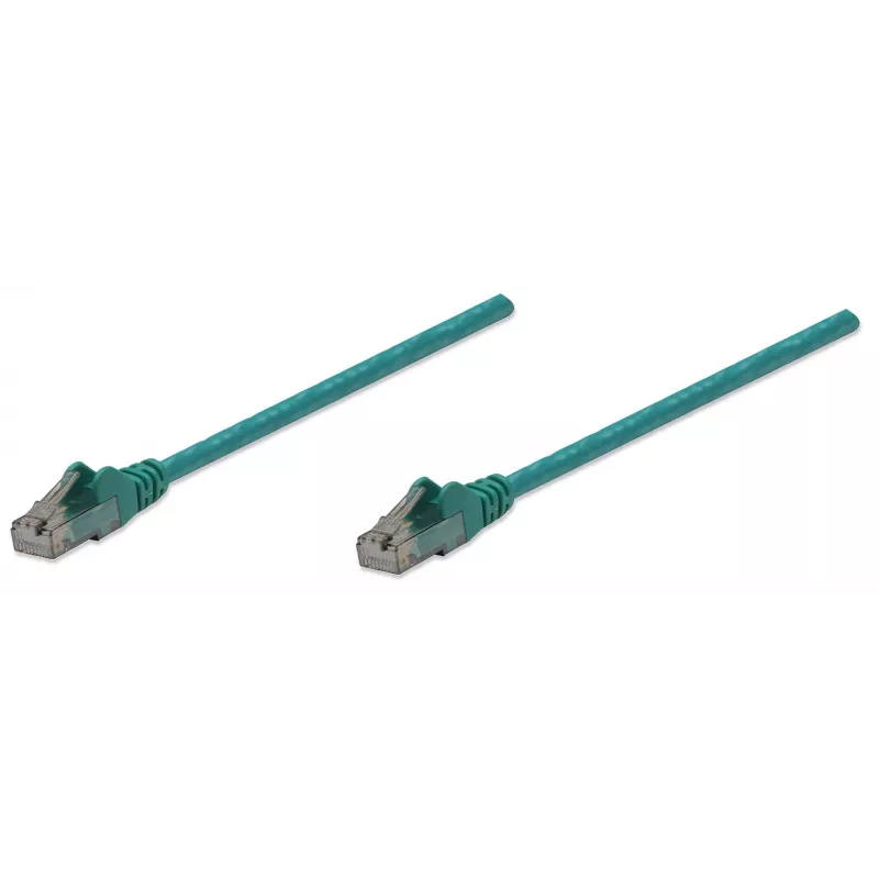 Intellinet tinklo kabelis, Cat6, 10 m, žalias, CCA, U/UTP, PVC, RJ45, auksuoti kontaktai, su apsauga nuo užkabinimo, su gaubtuku, garantija visam laikui