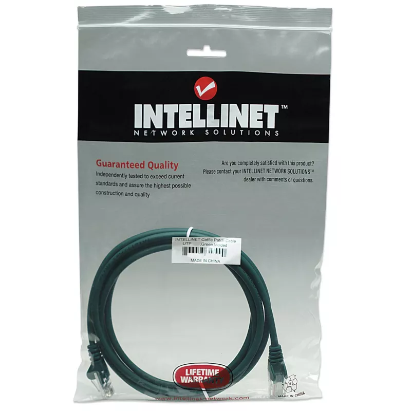 Intellinet tinklo jungiamasis laidas Cat5e, 15 m, žalias, CCA, U/UTP, PVC, RJ45, auksuoti kontaktai, be užkabinimo, su apsauginiu gaubteliu, viso gyvenimo garantija