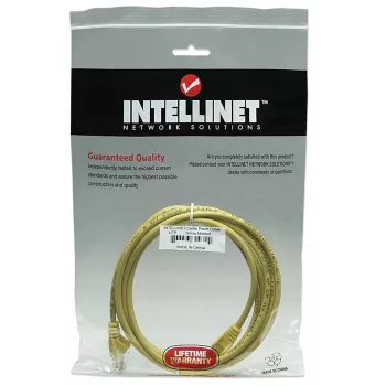 Intellinet tinklo jungiamasis kabelis Cat5e, 15 m, geltonas, CCA, U/UTP, PVC, RJ45, auksuoti kontaktai, nesikabinantis, su apsauginiu gaubteliu, viso gyvenimo garantija
