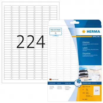 HERMA lipdukai rašaliniams spausdintuvams A4 25,4x8,5 mm balta matinė 5600 vnt.