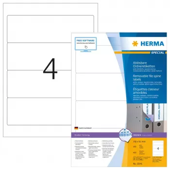 Nuimamos etiketės byloms HERMA 10141 A4 192x61 mm baltos