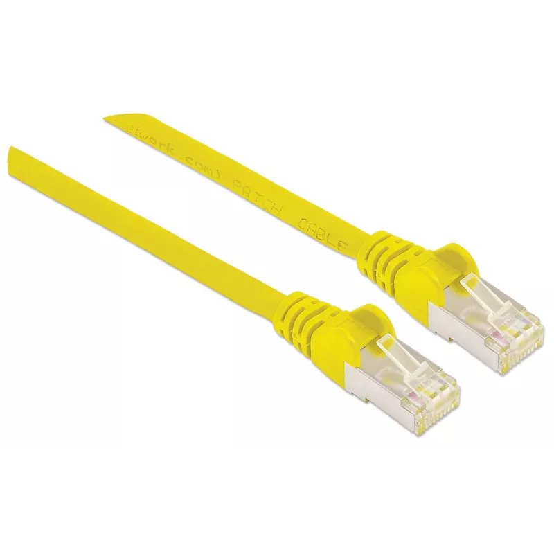 Intellinet tinklo jungiamasis laidas Cat6A, 10 m, geltonas, varinis, S/FTP, LSOH/LSZH, RJ45, auksuoti kontaktai, su apsauga nuo užkablių, su gaubteliais, viso gyvenimo garantija