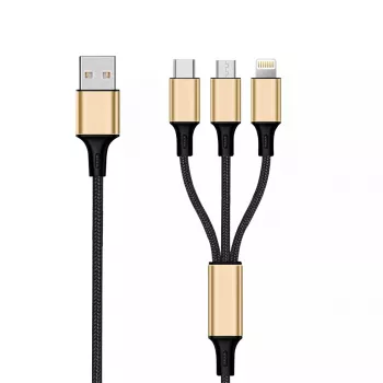 USB laidas 2GO 797152 3 m USB B / USB C / Micro-USB B / Lightning juodas auksinis