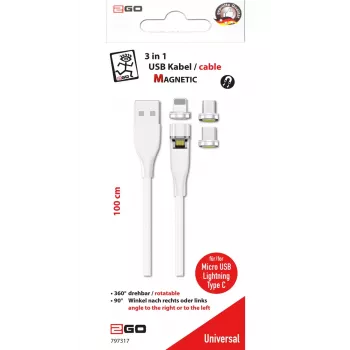 USB laidas 2GO 797317 1 m USB B USB C/Micro-USB B/Lightning baltas